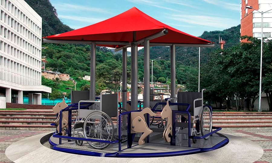 Carrusel infantil para usarse con silla de ruedas